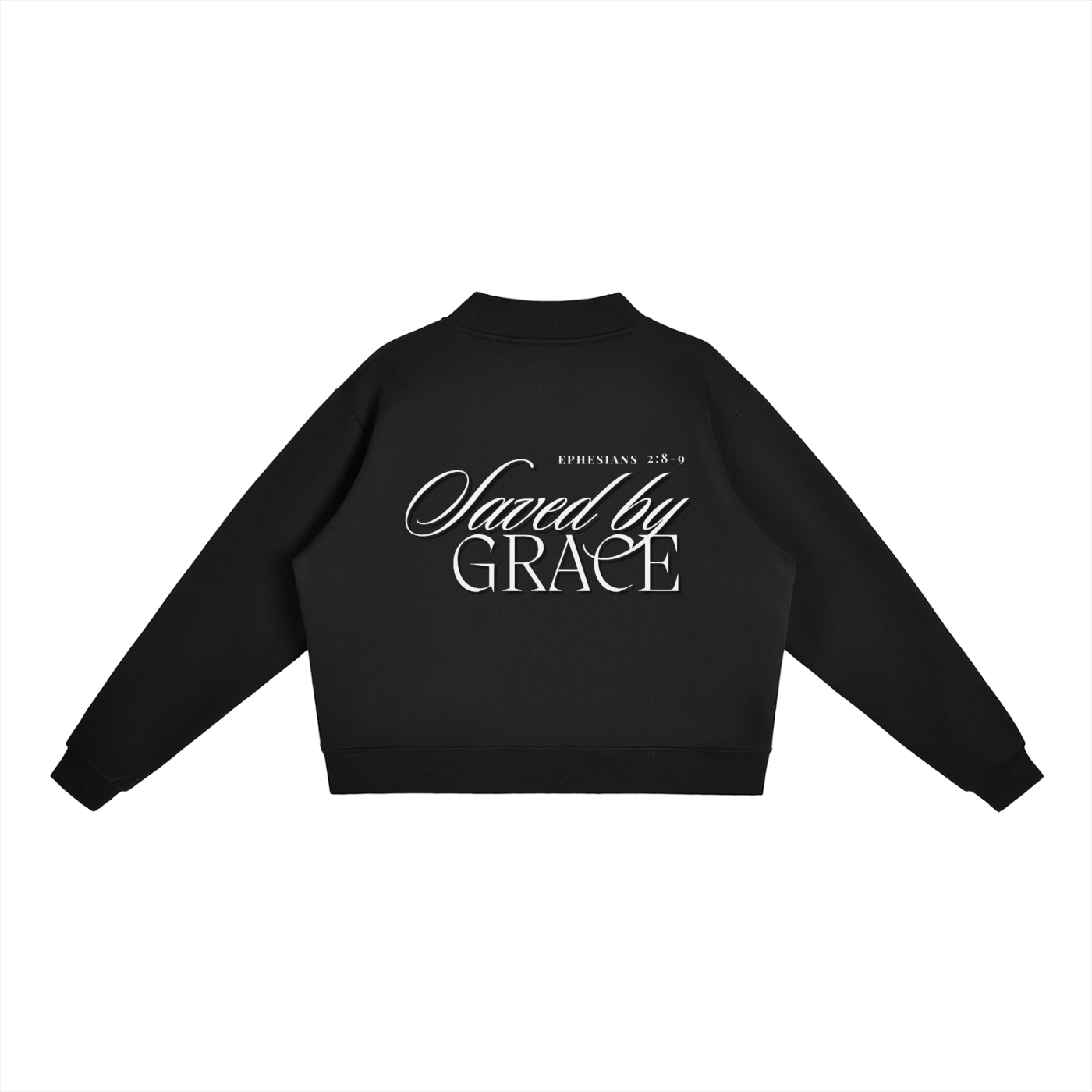 "SAVED BY GRACE" Essential Fleece Mock-Neck Crew Sweatshirt