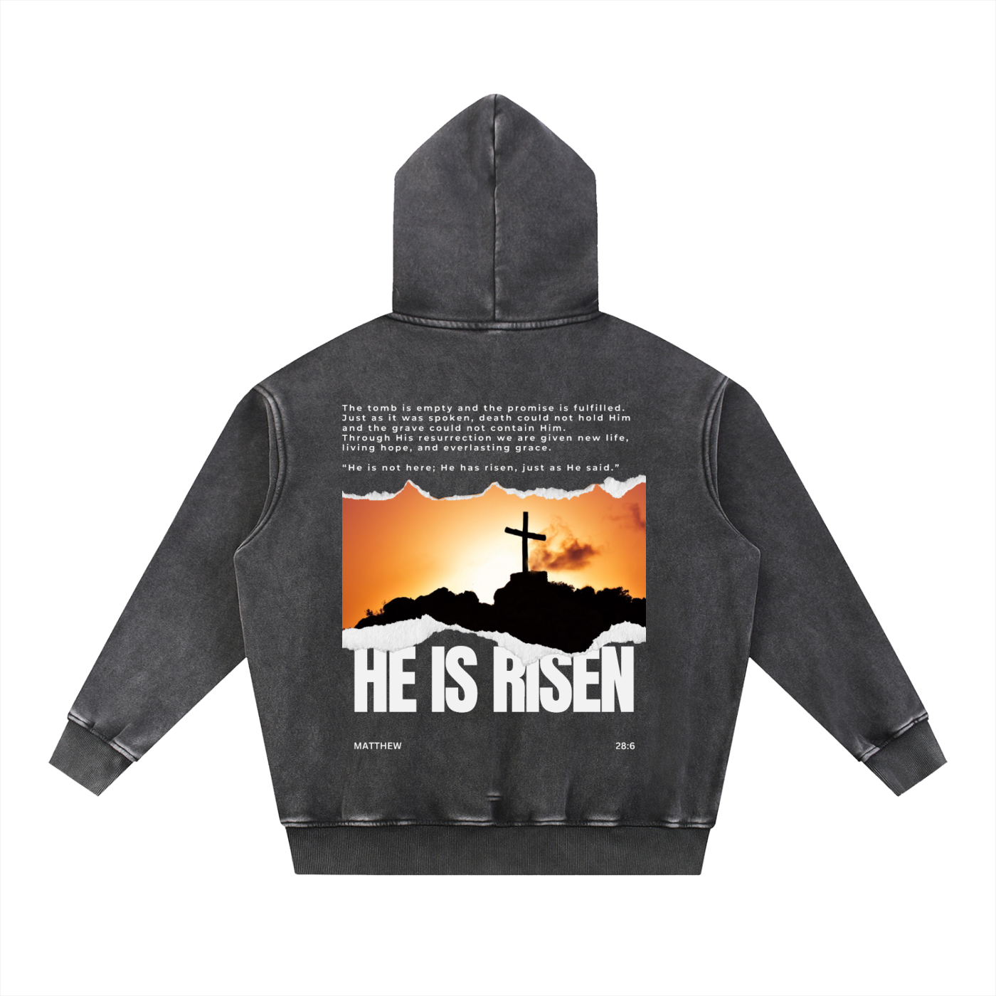 "HE IS RISEN" Snow Wash Fleece Oversize Hoodie