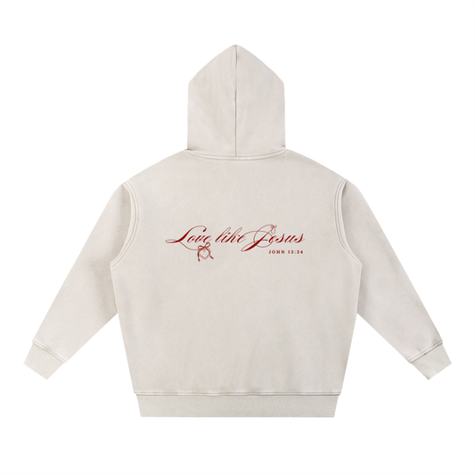"LOVE LIKE JESUS" Snow Wash Fleece Oversize Hoodie