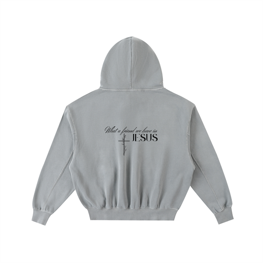 "WAFWHIJ" Frayed Enzyme Washed Fleece Hoodie