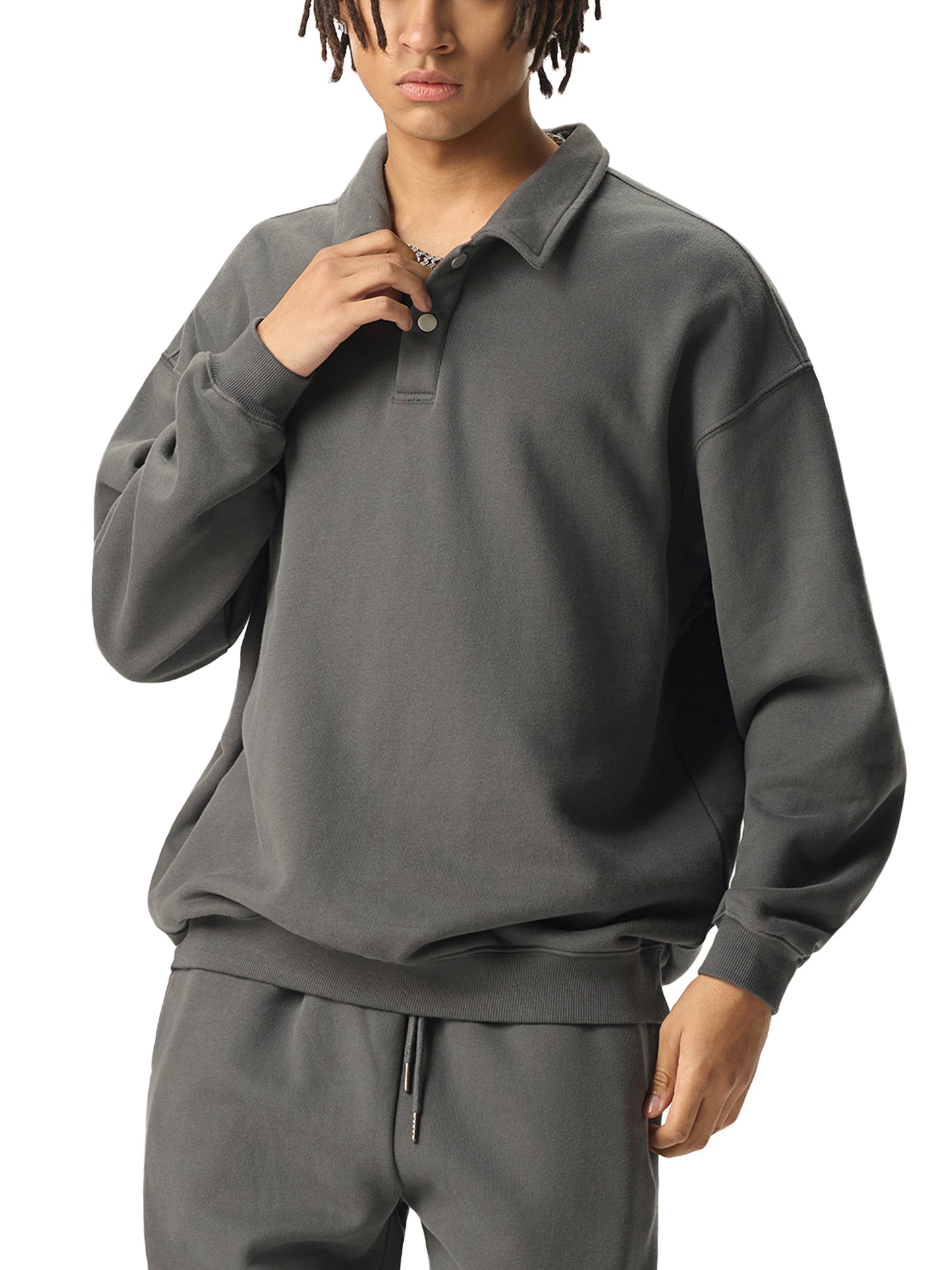 "SAVED" Heavyweight Polo-Collar Sweatshirt