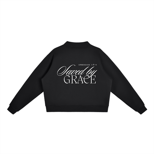 "SAVED BY GRACE" Essential Fleece Mock-Neck Crew Sweatshirt