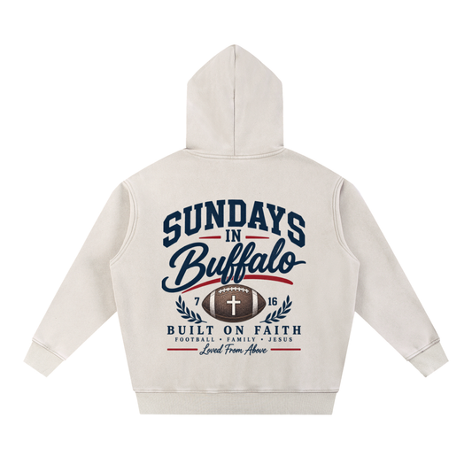 "SUNDAYS IN BUFFALO" Snow Wash Fleece Oversize Hoodie