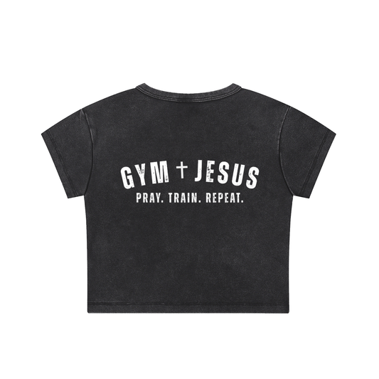 "FTG - GYM & JESUS" Snow Washed Crop Top