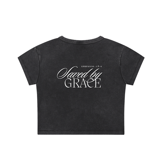 "FTG - SAVED BY GRACE" Snow Washed Crop Top