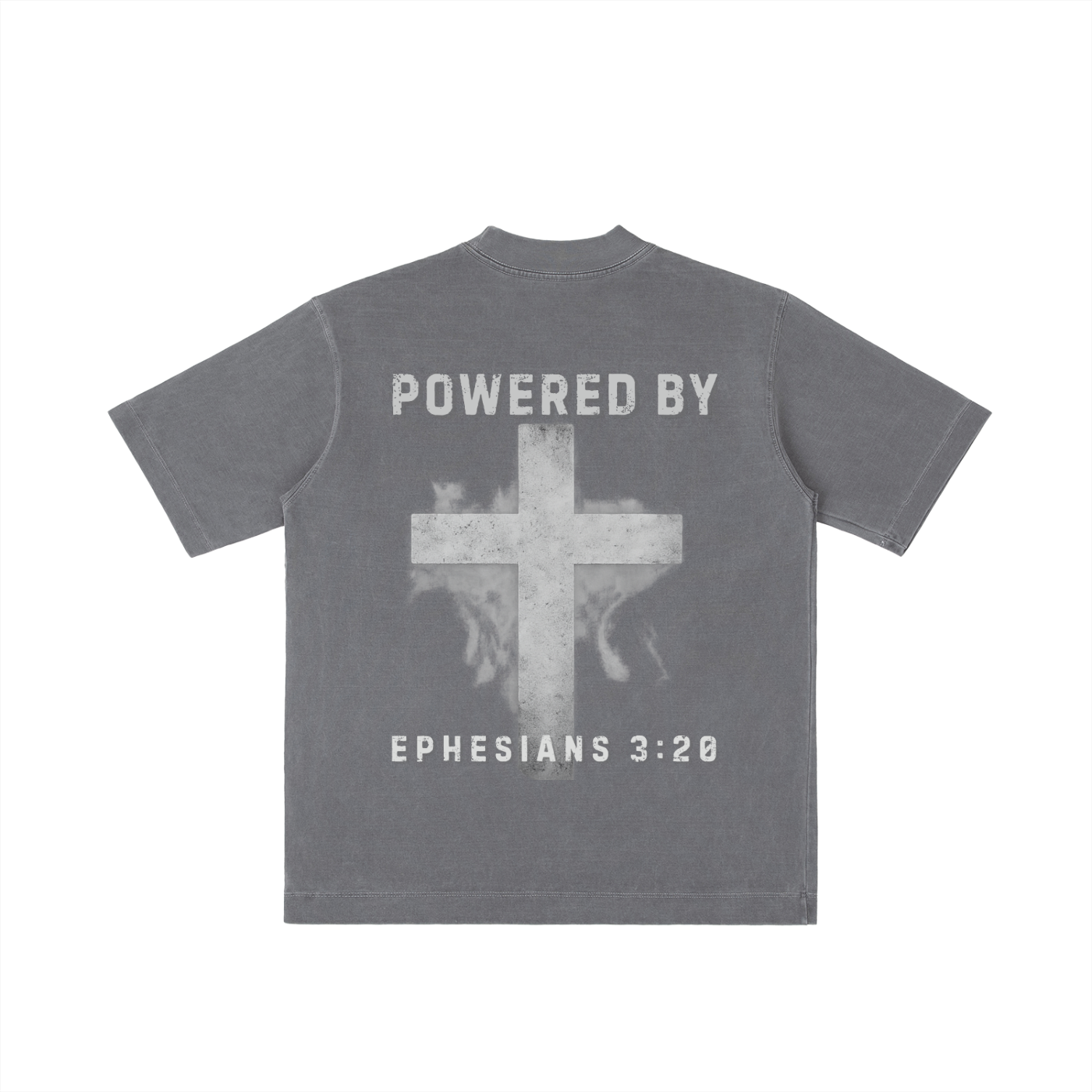 "POWERED BY GOD" Vintage Wash Drop Shoulder T-shirt