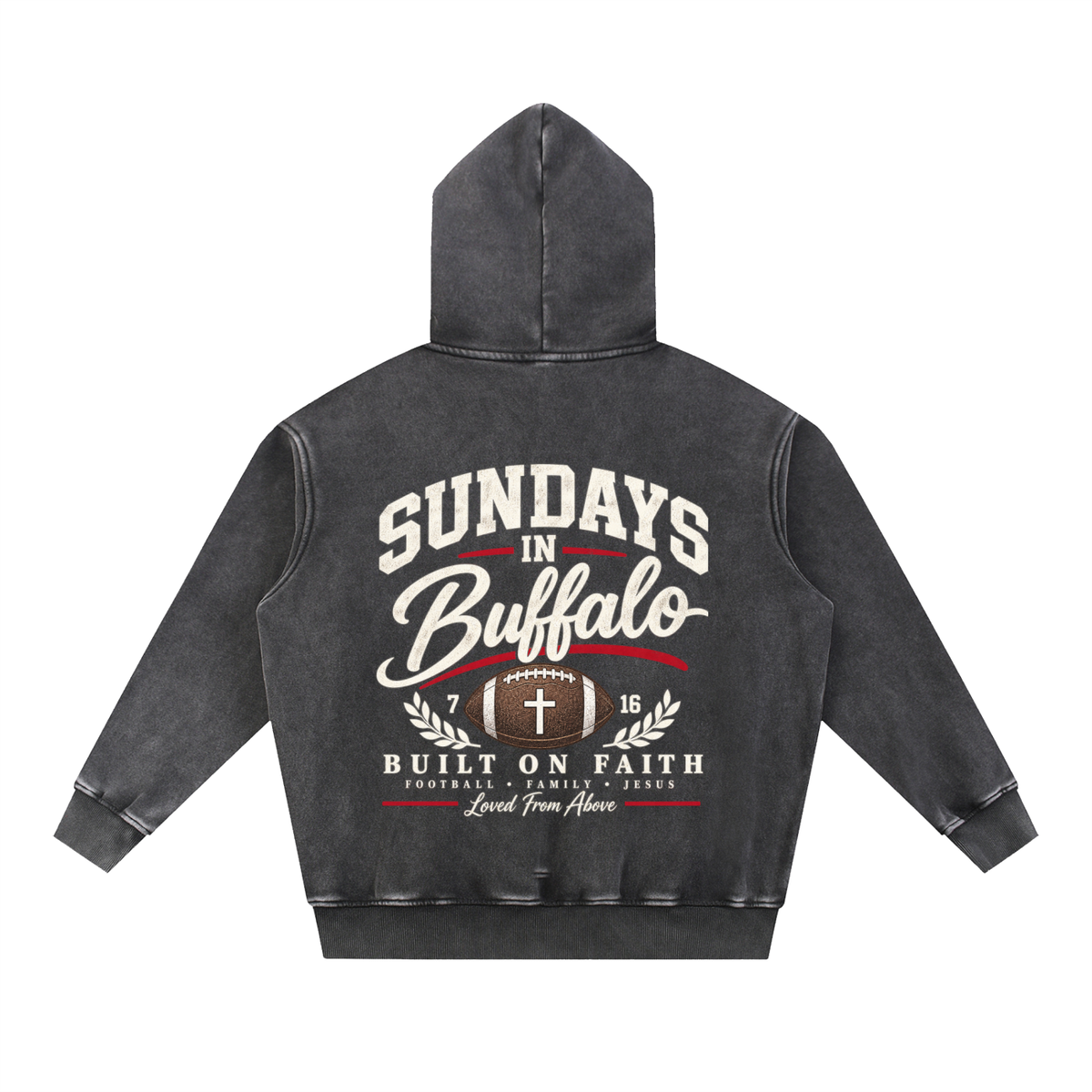 "SUNDAYS IN BUFFALO" Snow Wash Fleece Oversize Hoodie