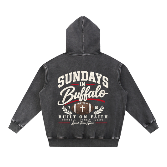 "SUNDAYS IN BUFFALO" Snow Wash Fleece Oversize Hoodie