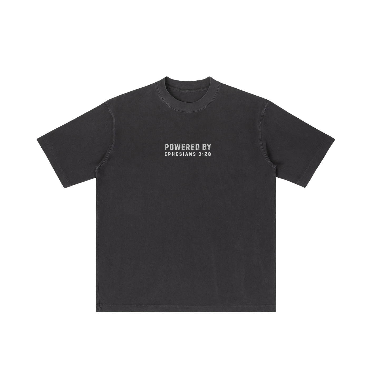 "POWERED BY GOD" Vintage Wash Drop Shoulder T-shirt