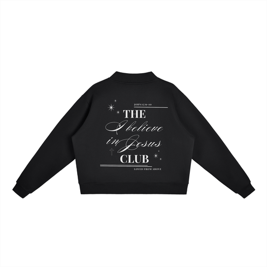 "BELIEVER" Essential Fleece Mock-Neck Crew Sweatshirt