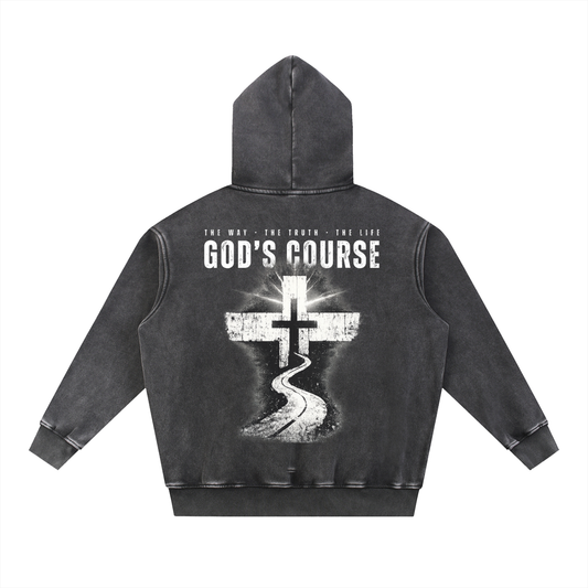 "GOD'S COURSE" Snow Wash Fleece Oversize Hoodie